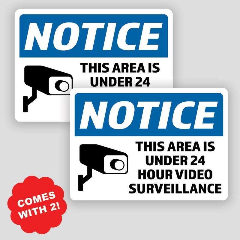 Decals, Home DÃ©cor, & More 2-Pack Notice 24 Hour Video Surveillance Vinyl Decal Sticker | 7-Inch by 5-Inch | Premium Quality Vinyl Decal | Laminated with UV Protective Laminate | PD2736 - Image 3
